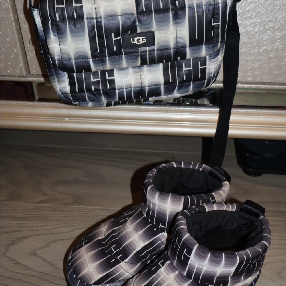 UGG Black & Gray Logo Quilted Crossbody Bag